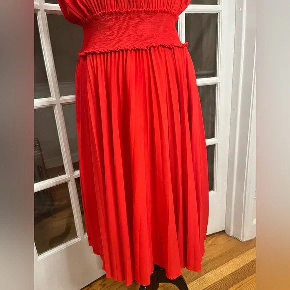 Nanette Lepore Pleated Elastic Waist Lined Dress Red Size 14 - Picture 8 of 10